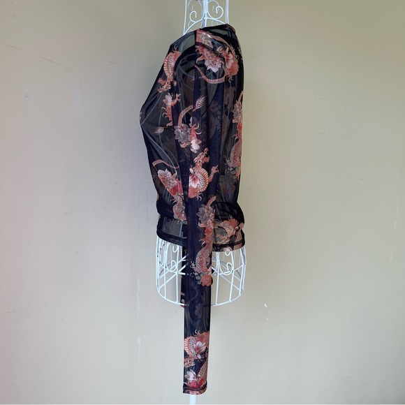 Urban Outfitter UO '90s Dragon Print Mesh Crew Neck Top long sleeve black size M - Picture 3 of 10